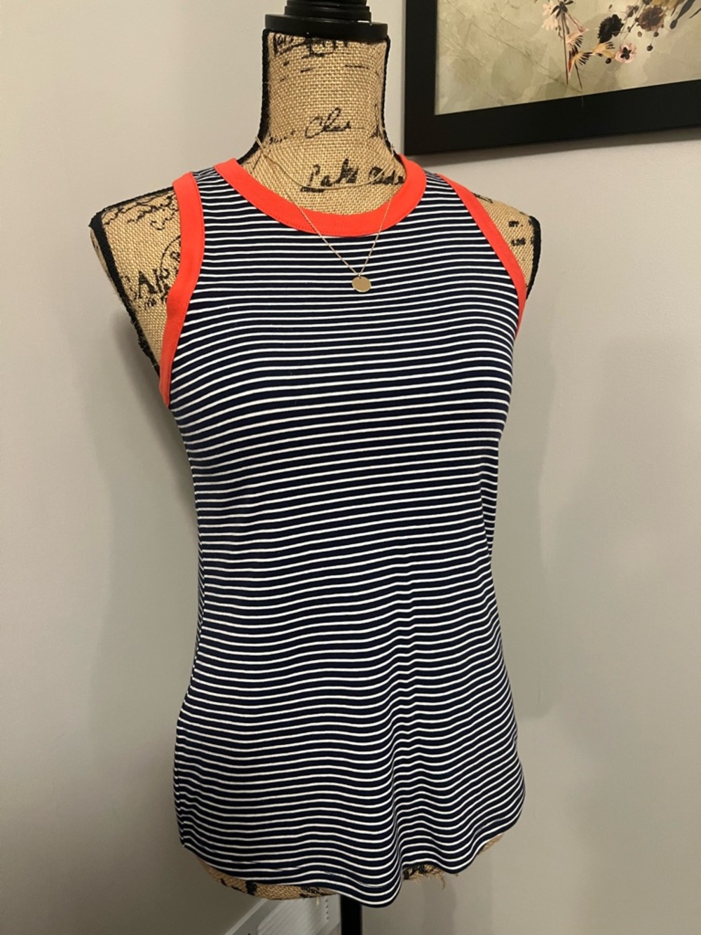 Navy/White Striped Tank w/Red Trim